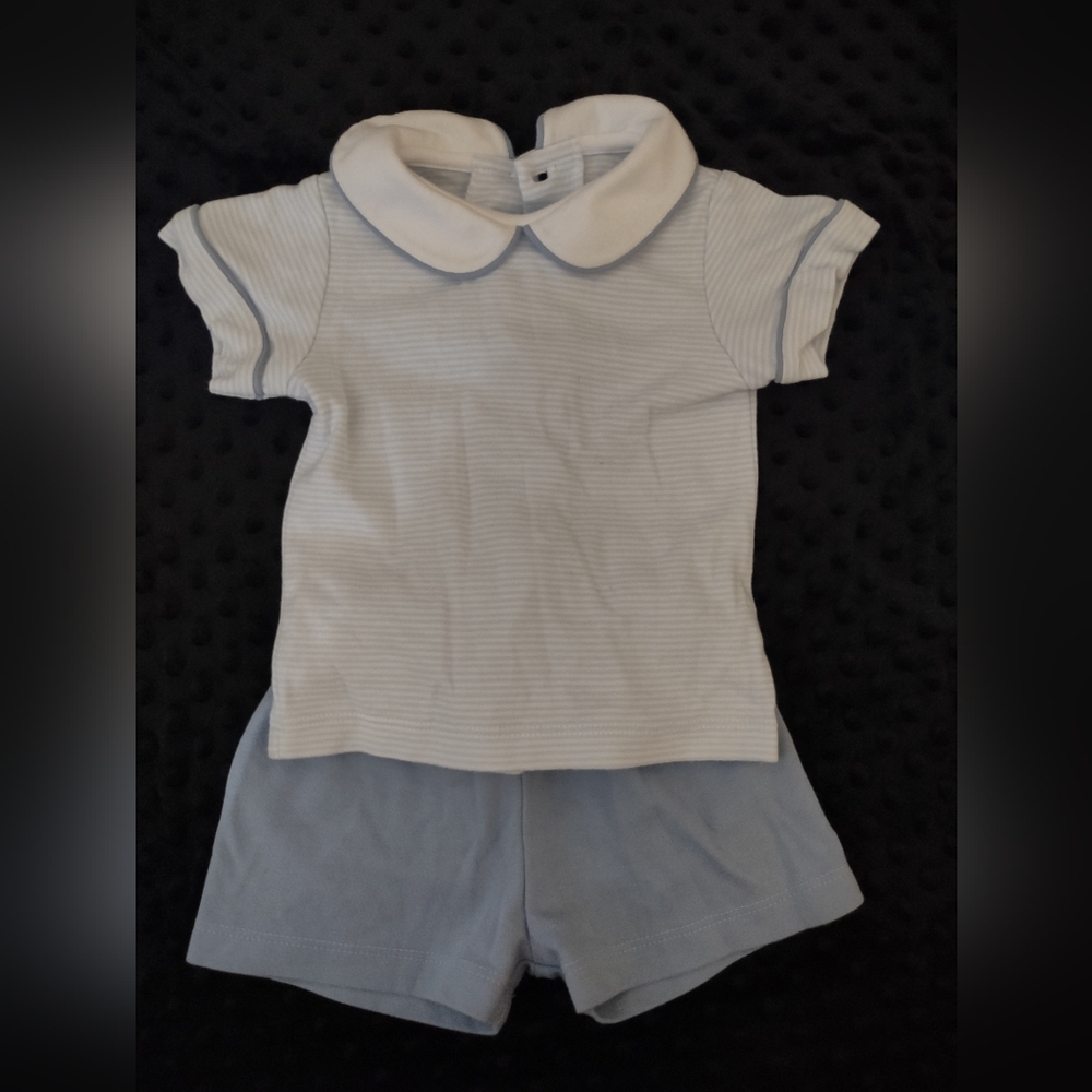 EUC Lullaby Set Striped Peter Pan Collar Shirt And Shorts Set 12m